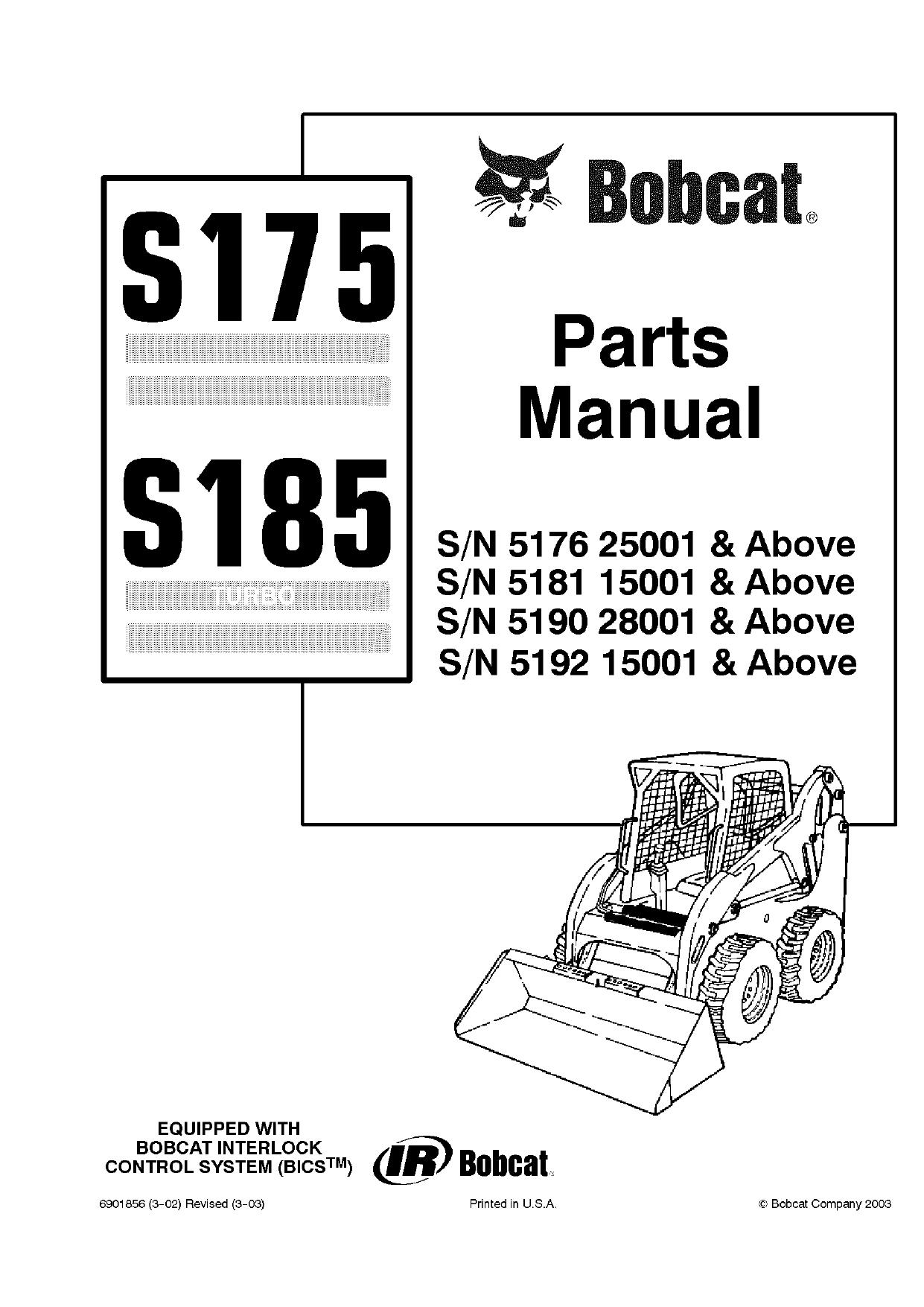 S185 G Skid Steer Loader parts manual Bobcat